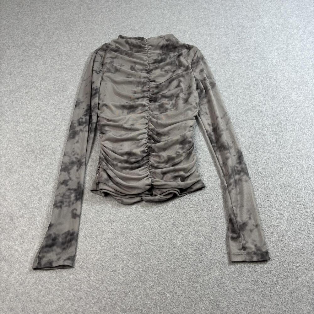 Noisy May Shirt Women Small Gray Ruch Long Sleeve Mesh Tie Dye Sheer Whimsy Goth